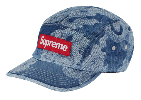 Supreme Flames Jacquard Denim Camp Cap Washed Indigo