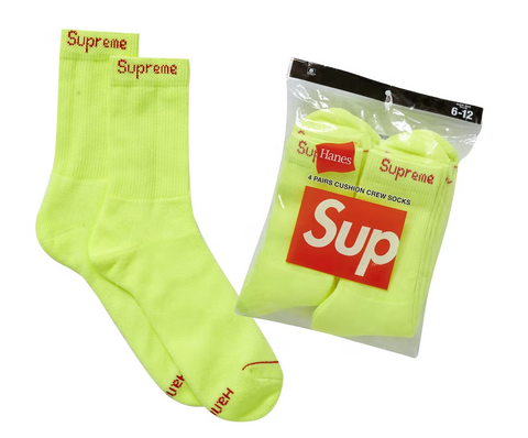 Supreme Hanes Crew Socks (2 Pack) Flourescent Yellow